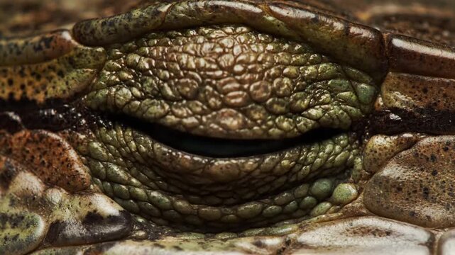 Ultra realistic reptile eye close up with fiery iris colors and natural blinking
