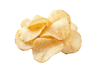 A delicious pile of crispy potato chips isolated on black, Isolated On White Background, Png Transparent