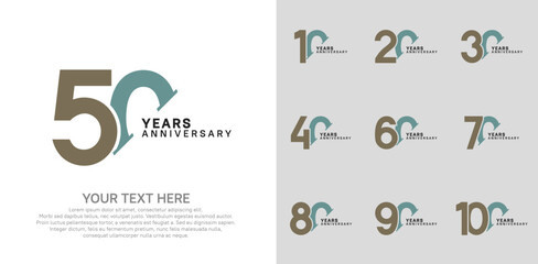 Anniversary logo set vector design, brown and green color for celebration event