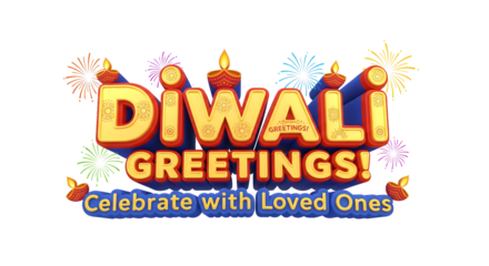 Diwali greeting celebrate with loved one PNG festive typography, vibrant celebration, joyful message, perfect for Diwali wishes
