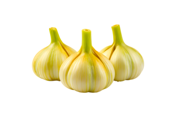 Three heads of fresh garlic isolated on transparent background for cooking