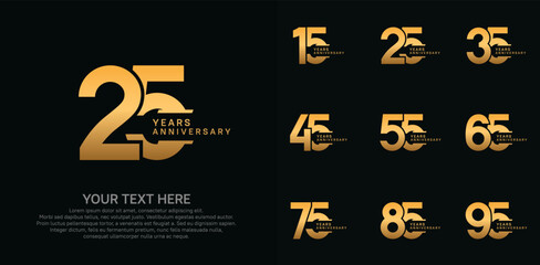Anniversary logo set vector design, golden color for celebration event