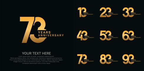 Anniversary logo set vector design, golden color for celebration event