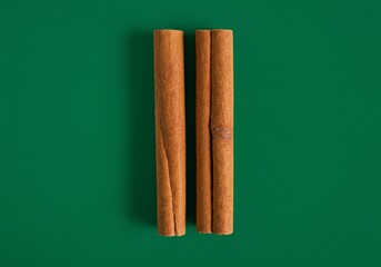 Cinnamon Stick Flat-Lay on Green Screen with Film Grain