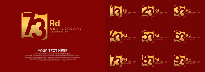 Anniversary logo set vector design, golden color for celebration event