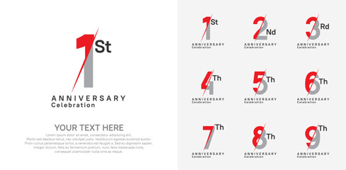 Anniversary logo set vector design, red color for celebration event