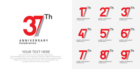 Anniversary logo set vector design, red color for celebration event