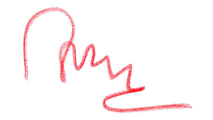 Hand drawn red pencil lines, circles, stripes and squiggly lines on transparent background.