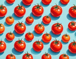 Red tomatoes on a light blue background