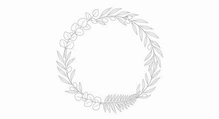 Elegant Floral Wreath With Eucalyptus And Olive Branches Outline