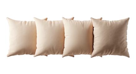 Four neutral-colored square throw pillows