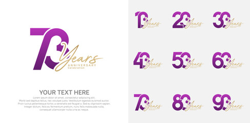 Anniversary logo set vector design, purple and gold color for celebration event