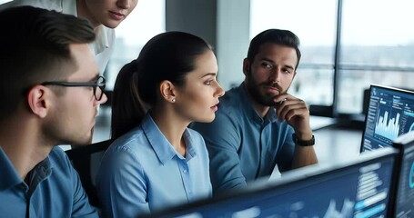 Financial analysts collaborate on stock market data analysis for investment growth - Powered by Adobe