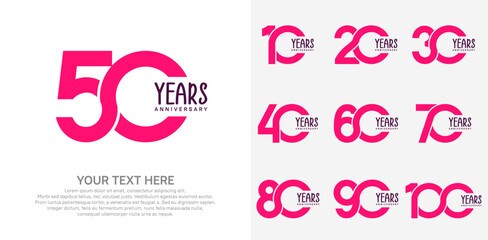 Anniversary logo set vector design, pink color for celebration event