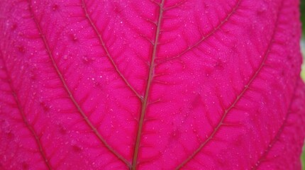 Obraz premium Close-up View of Bright Pink Leaf Revealing Intricate Texture and Veins in Nature's Vibrant Palette