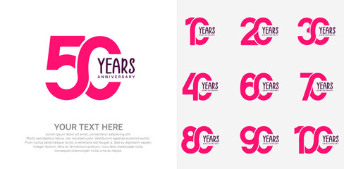 Anniversary logo set vector design, pink color for celebration event