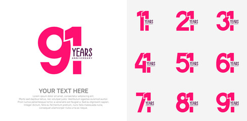 Anniversary logo set vector design, pink color for celebration event