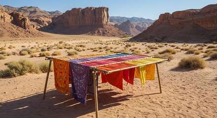 Colorful textiles drying outdoors