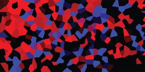 Abstract mosaic design featuring red and blue geometric shapes on a black background creating a dynamic and modern composition for visual appeal