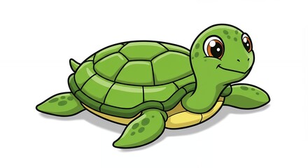 Fototapeta premium Cartoon turtle illustration green reptile isolated on white background vector art