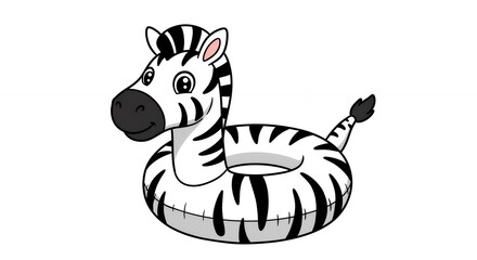 Fototapeta premium Cartoon zebra floating inflatable ring isolated white background summer vacation concept