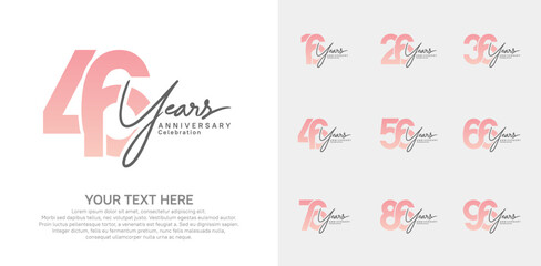 Fototapeta premium Anniversary logo set vector design, pink and black color for celebration event