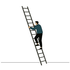 Man climbing ladder in illustration style with simple lines  