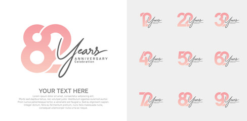 Anniversary logo set vector design, pink and black color for celebration event