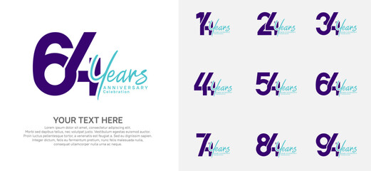 Anniversary logo set vector design, blue color for celebration event
