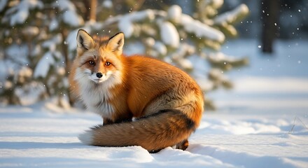 Obraz premium Red Fox in Snowy Forest.