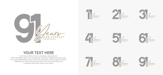 Anniversary logo set vector design, gray color for celebration event