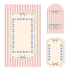 Vintage Pink Striped Frame Labels with Floral Border Design