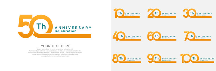 Anniversary logo set vector design, orange color for celebration event