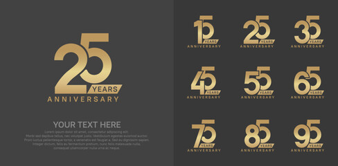 Anniversary logo set vector design, golden color for celebration event
