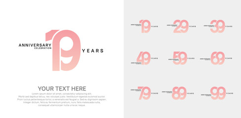 Anniversary logo set vector design, pink color for celebration event