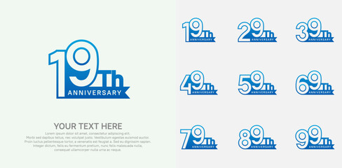 Anniversary logo set vector design, blue color for celebration event