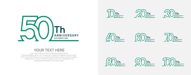 Anniversary logo set vector design, green color for celebration event