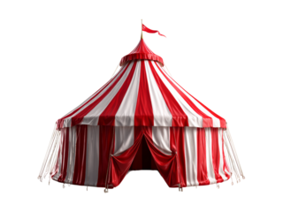 Classic red and white striped circus tent isolated on black, Isolated On White Background, Png Transparent