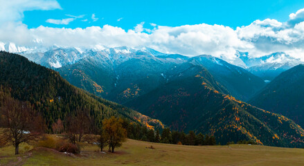 Fototapeta premium Landscape view of Mestia Georgia Caucasus Mountains Svaneti