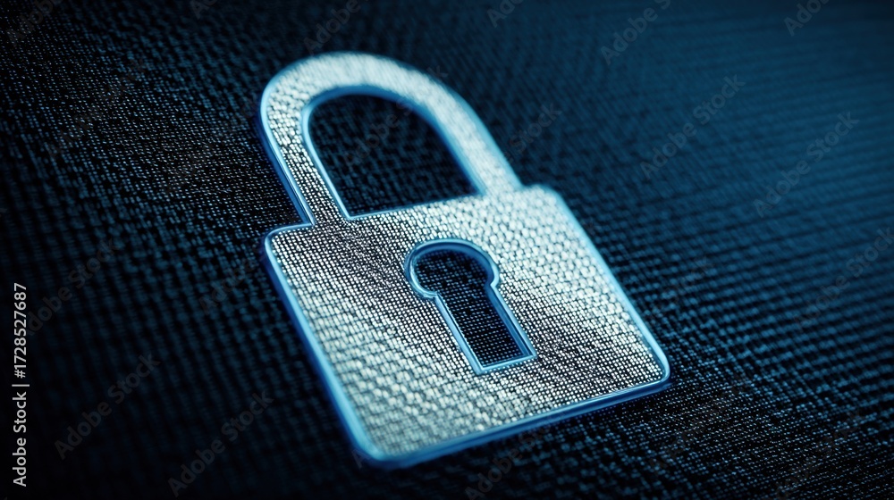 Poster modern digital padlock symbol representing security and protection over data in blue and black color