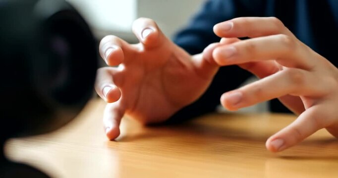 Fingers fidgeting, anxiety, hands on table nervous gesture, stress, anxious behavior, fidgeting