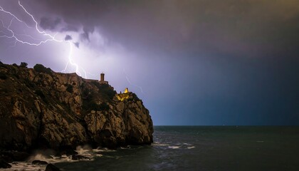 Dramatic coastal lightning storm