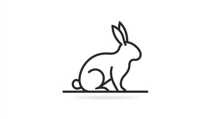 Obraz premium Simple line drawing depicts a rabbit with long ears, tail, on horizontal line