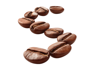 Roasted coffee beans forming the number five on black background, Isolated On White Background, Png Transparent