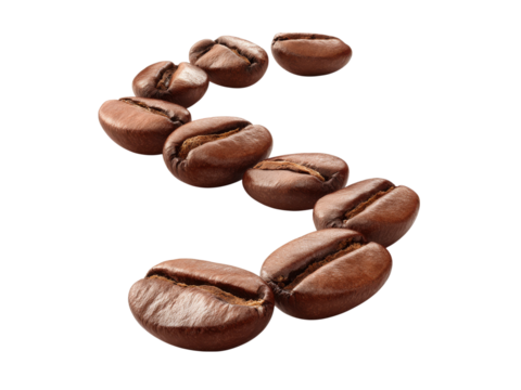 Roasted coffee beans forming the number five on black background, Isolated On White Background, Png Transparent