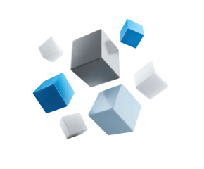 Abstract design of clustered cubes in various shades of gray and blue