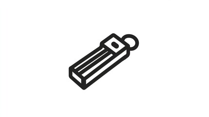 A black outline drawing of a small, rectangular, key-shaped item.  It appears to contain three parallel, thin, wooden or metal strips.  A small, rectangular label is 