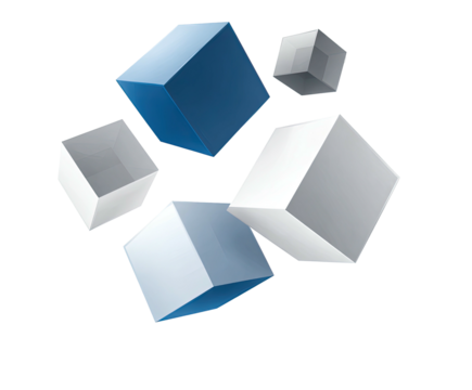 Abstract design of multiple cubes in shades of blue and white, with a 3D effect