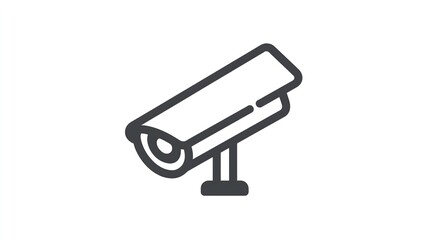 Camera icon angled rectangular CCTV device on stand, black line art on white