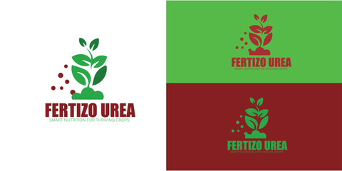 Fertilizer urea logo design with growing plant imagery